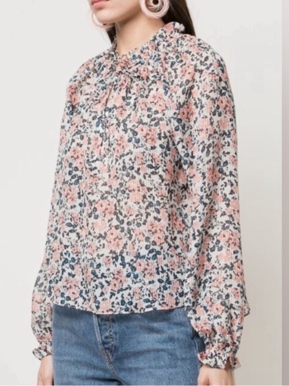 Veronica Beard Pink Blue Floral Long-Sleeve Silk Blouse. Cottage Feminine. 14